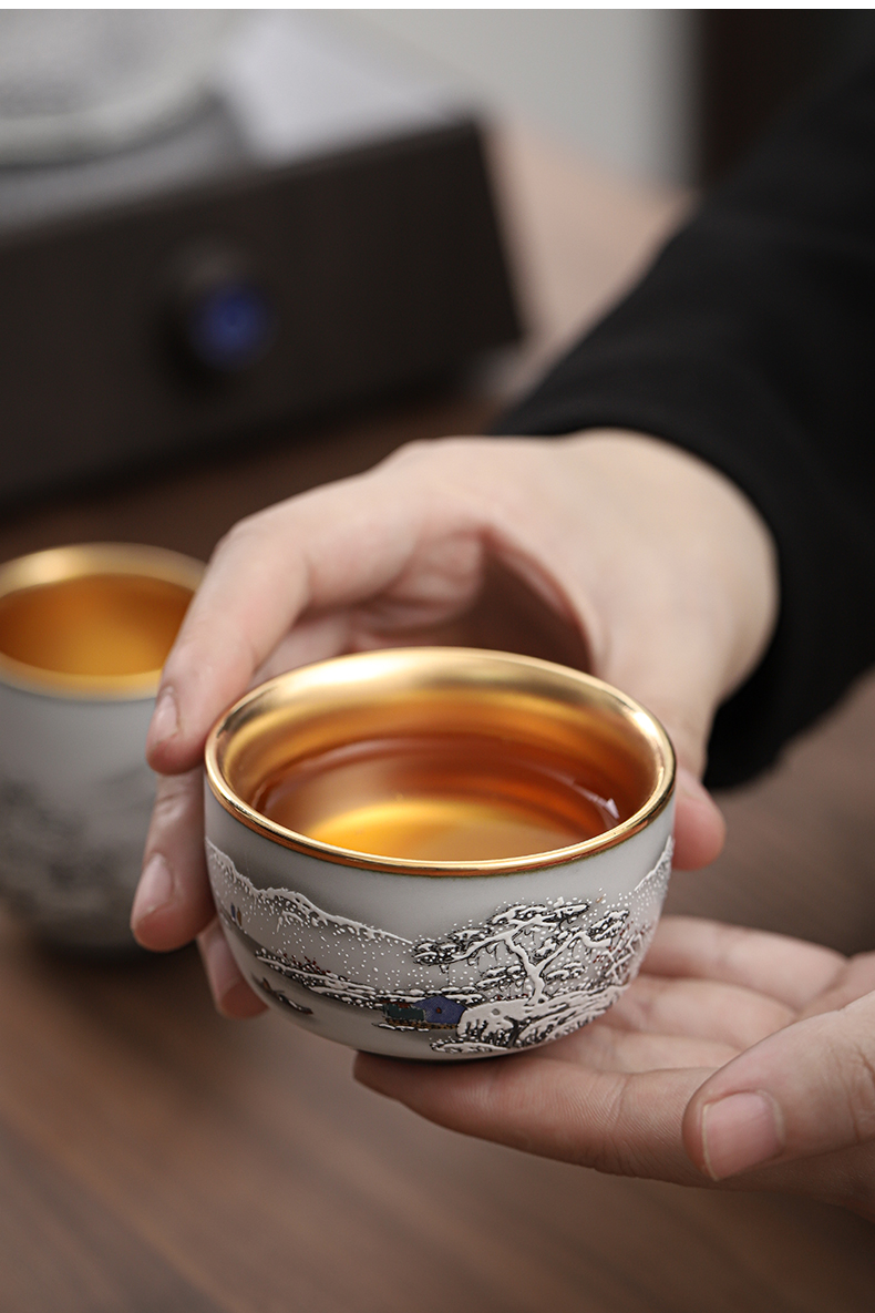 Gold on your up hand - made master kung fu tea cup sample tea cup jingdezhen ceramics snowflakes cup silver cup