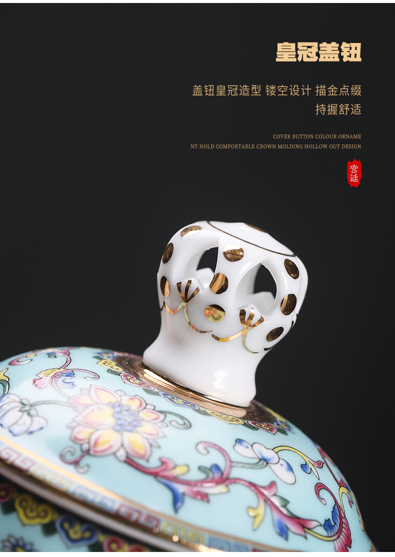 Colored enamel crown tasted silver gilding jingdezhen ceramic cup office cup personal cup silver cup large - capacity water cup