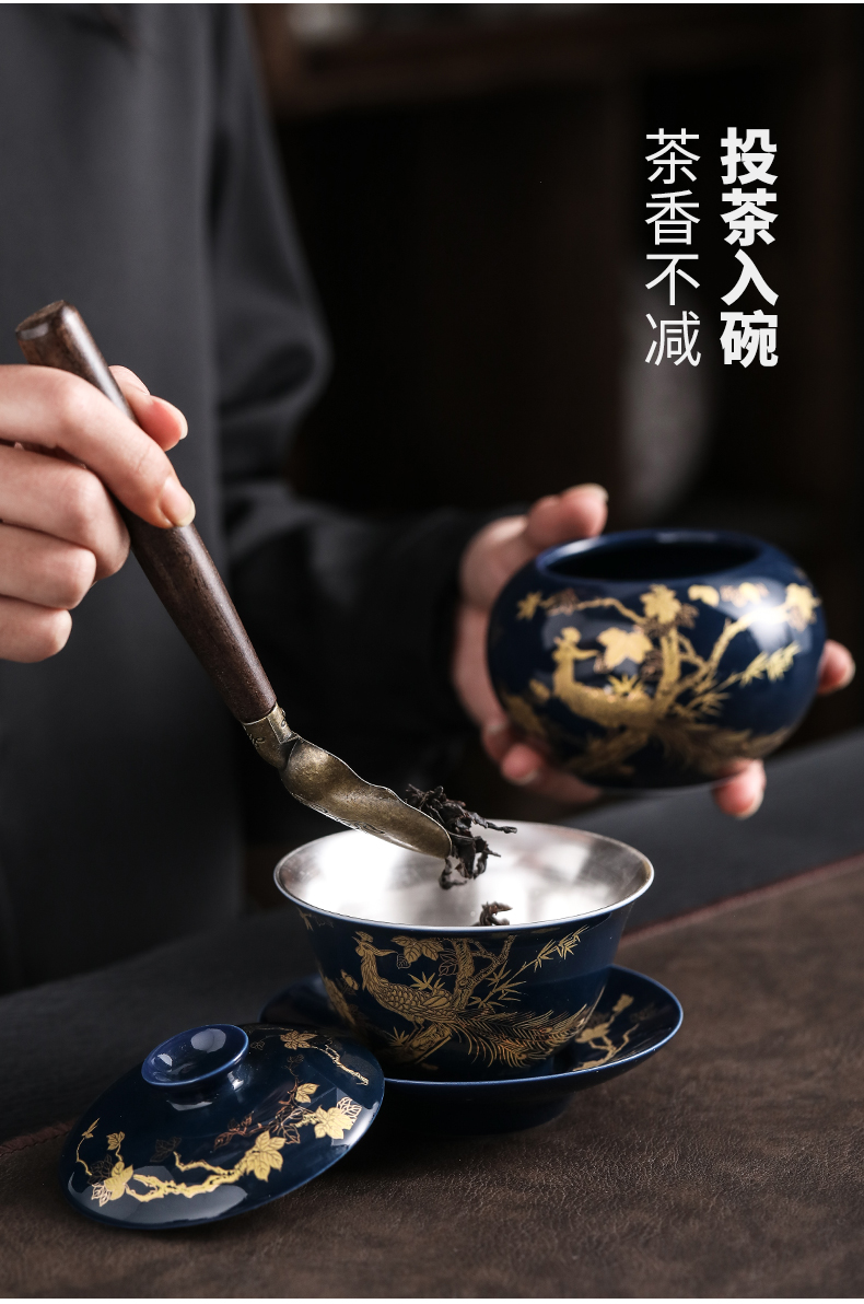 Tasted silver gilding kung fu tea set jingdezhen ji blue see colour tea tea set household ceramics office gift boxes