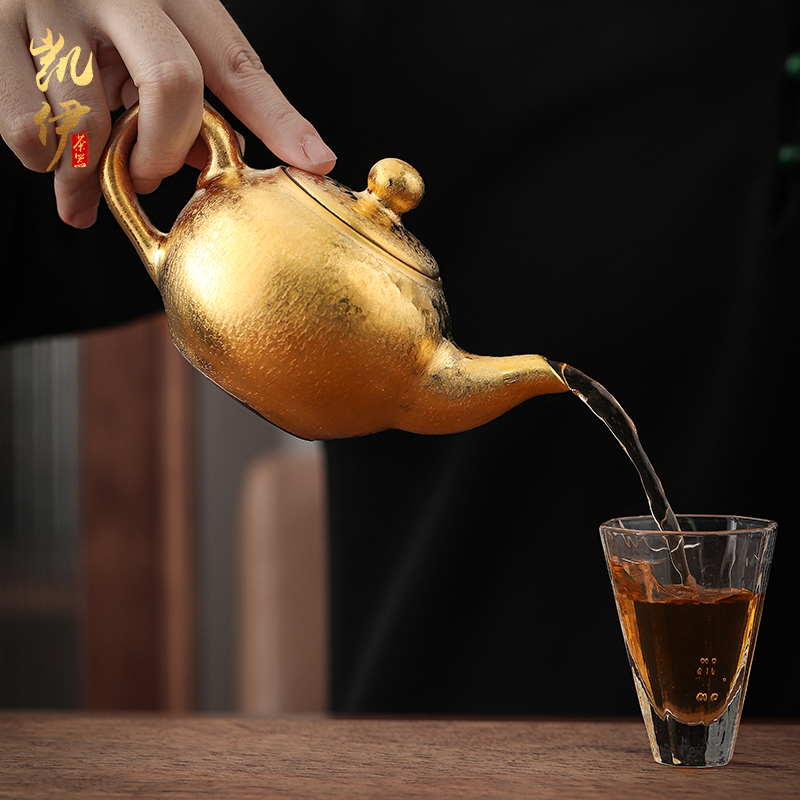 Gold teapot temmoku up built lamp that kung fu tea kettle checking ceramic teapot tea hand grasp pot
