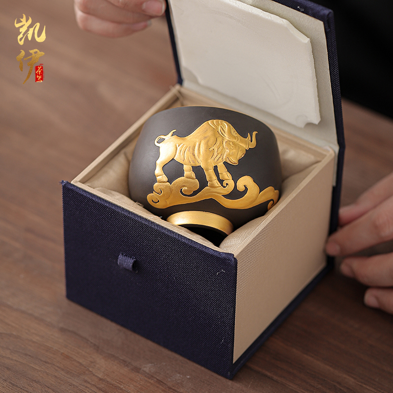Gold purple cattle turned things around the sample tea cup large master cup kongfu master cup tea cup tea individual cup