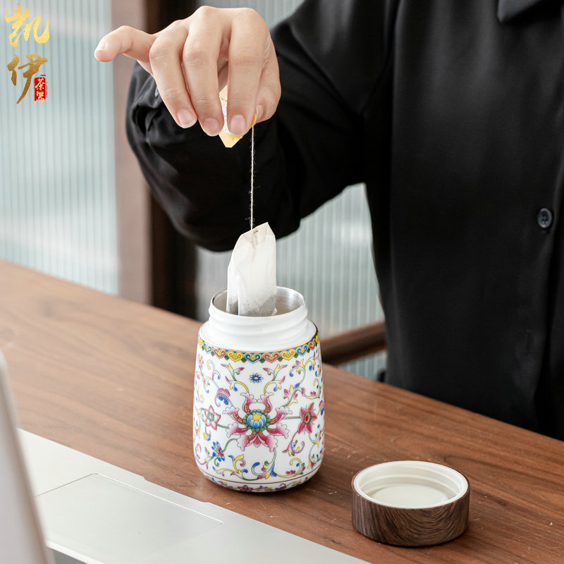 Colored enamel coppering. As silver court wind warm heart cup of jingdezhen ceramic tea cup silver cup vacuum cup warm hand
