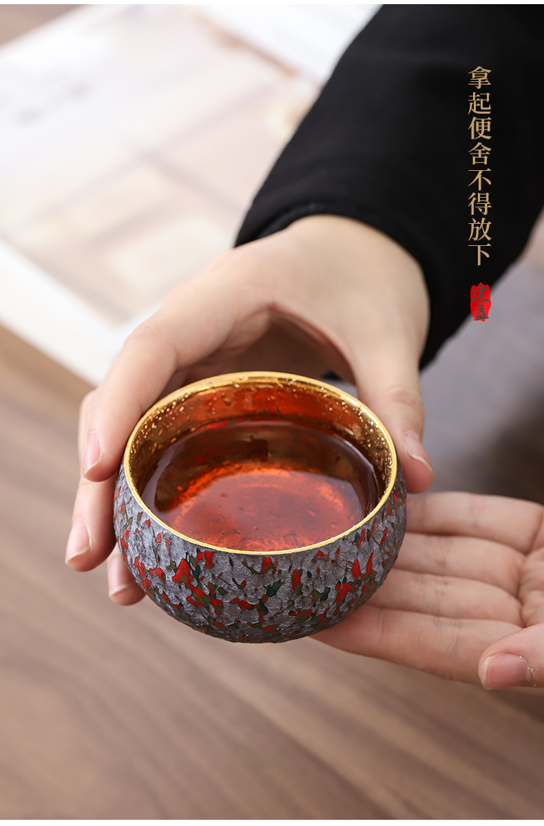 Manual 24 k gold see colour sample tea cup single glass cups built red glaze, ceramic tea bowl masters cup