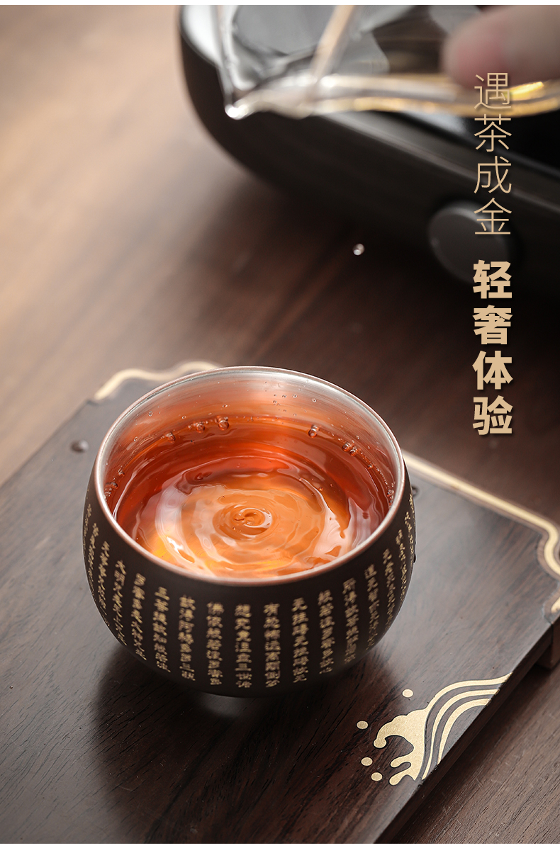 Tasted silver gilding heart sutra cup sample tea cup master cup silver glass ceramic kung fu tea tea cup tea tea cup