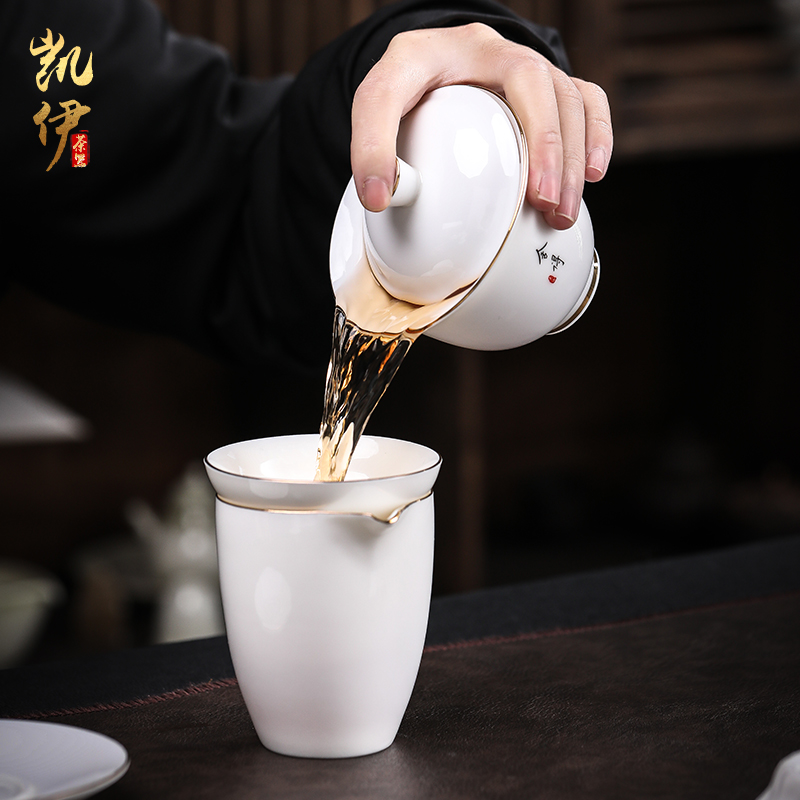 Kaolin white porcelain gift of kung fu tea set of a complete set of domestic Chinese wind contracted see colour set of ceramic tureen tea sets