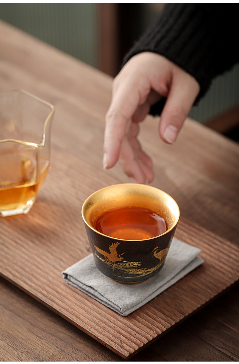 Crane, bliss is fine gold lamp that kung fu tea cups of black ceramic gold cup tea master cup tea cup sample tea cup