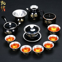 Gilt teapot tea cup cover Bowl kung fu tea set ginkgo tea set set household ceramic tea set office tea set