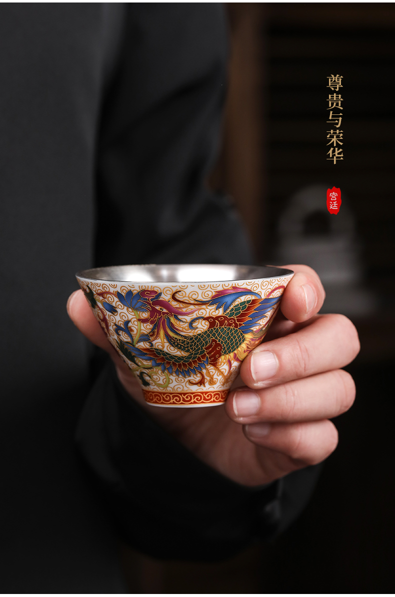 Colored enamel coppering. As longfeng sample tea cup silver cup silver cup of jingdezhen ceramics master kung fu tea tea cup