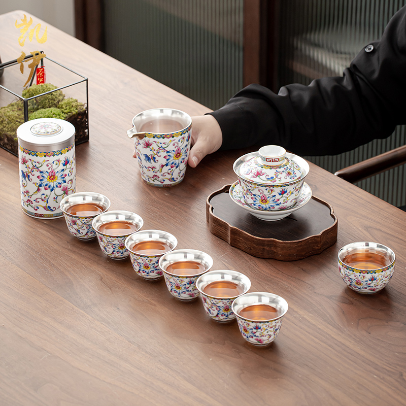 Colored enamel coppering. As silver cup tea set jingdezhen ceramic kung fu tea tea set silver tureen silver cup