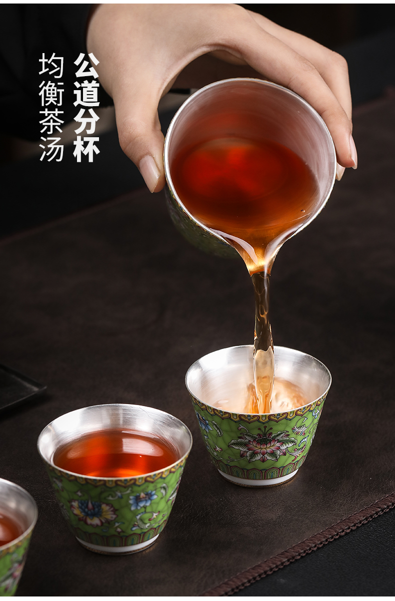 Grass green enamel coppering. As silver cup tea set jingdezhen ceramic kung fu tea tea silver tureen silver cup