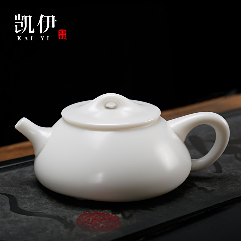 Kate dehua white porcelain craft teapot stone gourd ladle pot of kung fu tea set single pot teapot ivory white ceramic household