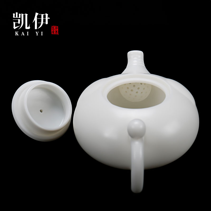 Kate dehua white porcelain teapot pure manual prosperous pot of kung fu tea set single pot teapot ivory white ceramic household