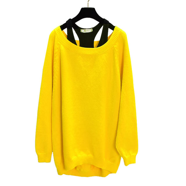 2024 Spring and Autumn New Korean Style Loose Large Size Sweater Women's Two-piece Set Medium Long Sleeve Solid Color Pullover Sweater