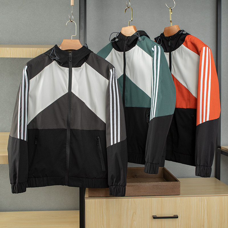 Classic rejuvenation 21S spring new men's woven fabric color - cutting and cap sports jacket