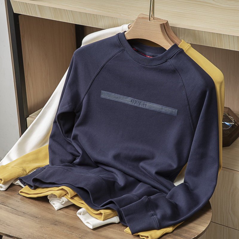 Walk the Dutch Super Run-owned 79 O men's fixed textured mercerized processing stock line small hairy ring long sleeve round neck thick cotton T