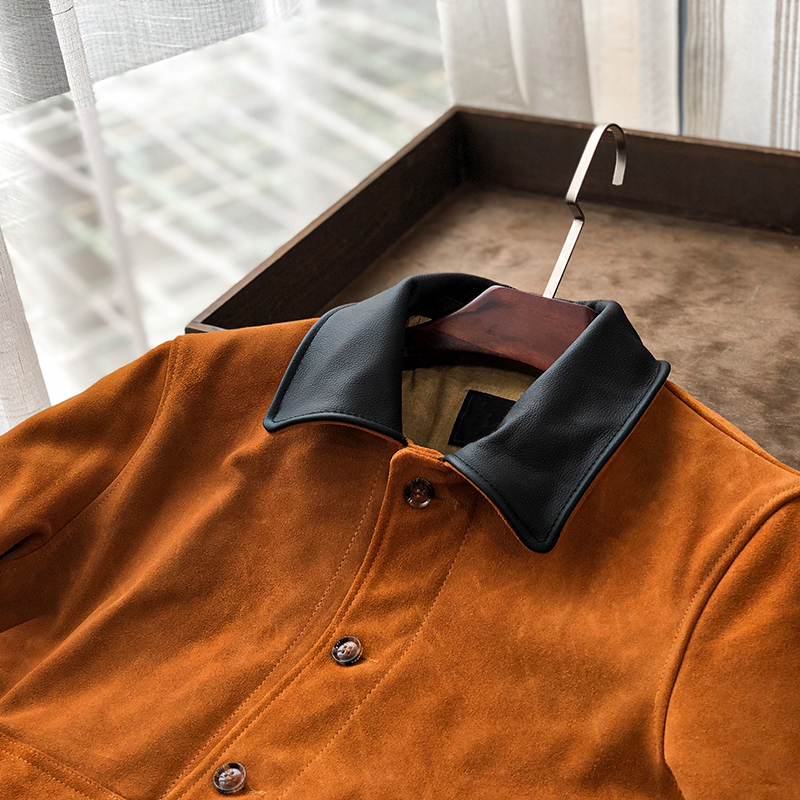 Focus on the leather material, a small amount of heavy American retro top layer suede suede leather leather jacket