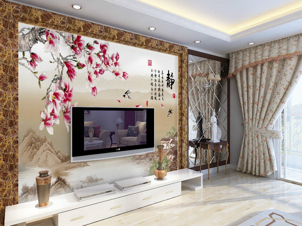 现代中式电视背景墙壁纸客厅卧室温馨3d立体墙纸壁画家和万事兴 秋冬特惠价 家和万事兴 墙纸 壁画 中式 卧室途虎网