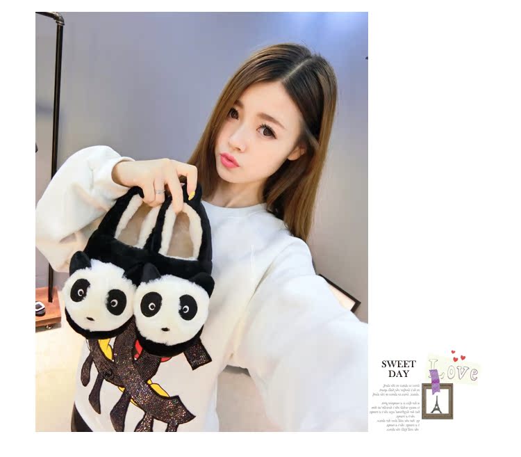 2018 mới mùa đông gấu trúc sang trọng cotton nhà dép nữ chống trượt túi dày dưới cùng với giày ấm áp nam và nữ cha mẹ trẻ em dép nhựa đi trong nhà tắm