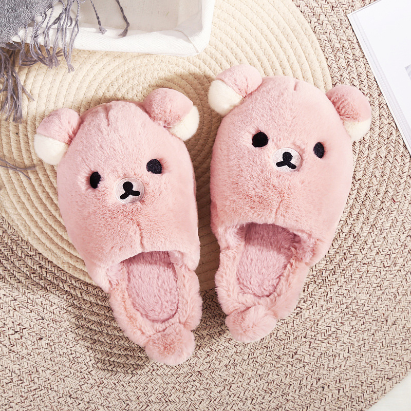 Cartoon Cute Couple Little White Bear Cotton Slippers for Women, Winter Home Thick-Soled Men's Non-Slip Plush Slippers, Maternity Shoes