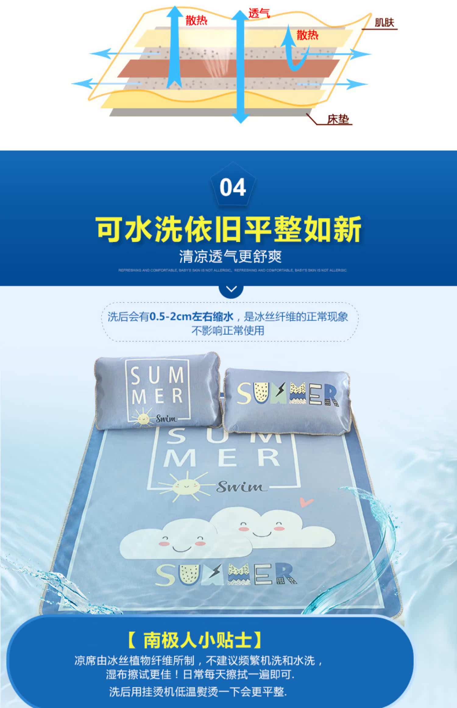 Nam Cực băng lụa mat giường 1.8m gấp ghế ba mảnh 1,5 mét ký túc xá mùa hè máy lạnh Ruanxi con - Thảm mùa hè chiếu trúc 1m4