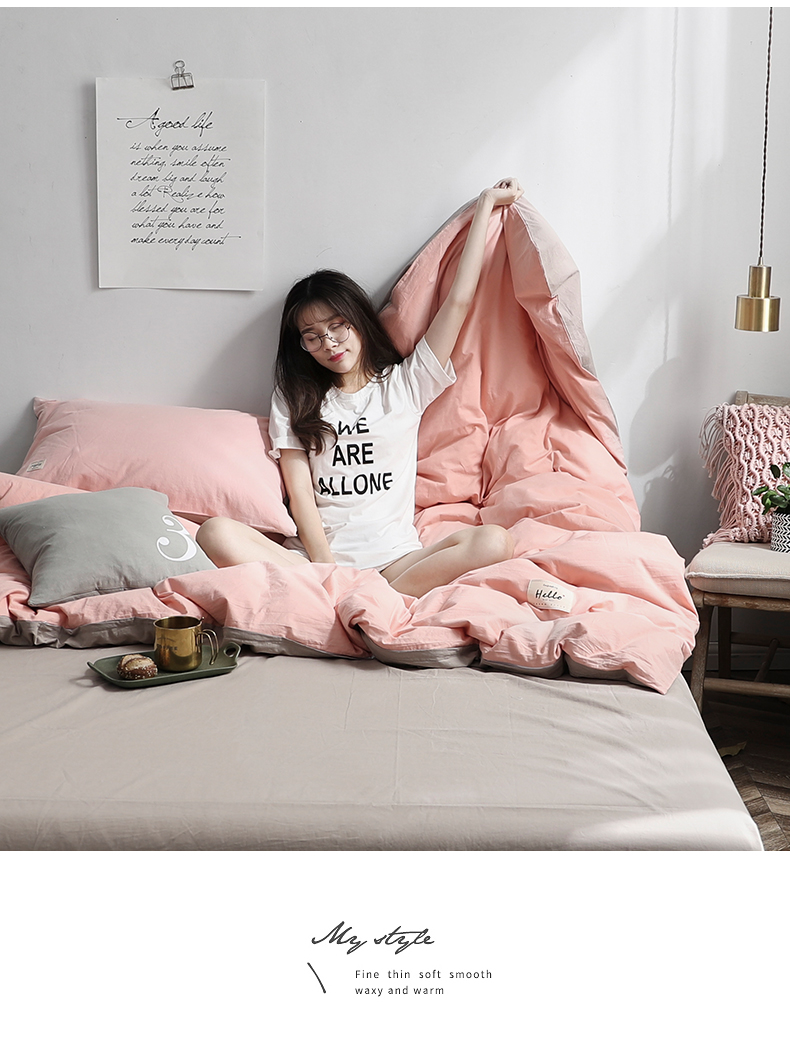 ins nordic đơn giản rắn màu bông denim sọc bông rửa giường bông vải chăn giường nam và nữ - Bộ đồ giường bốn mảnh chăn ga gối đệm hanvico giảm giá