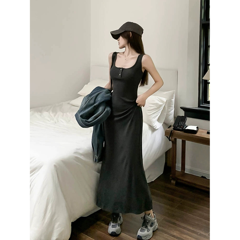 Camisole Dress for Women, Plus Size, Long Dress for Tall People, Square Neck, 2026 Summer New Style, Slim Fit, Elegant and Sophisticated