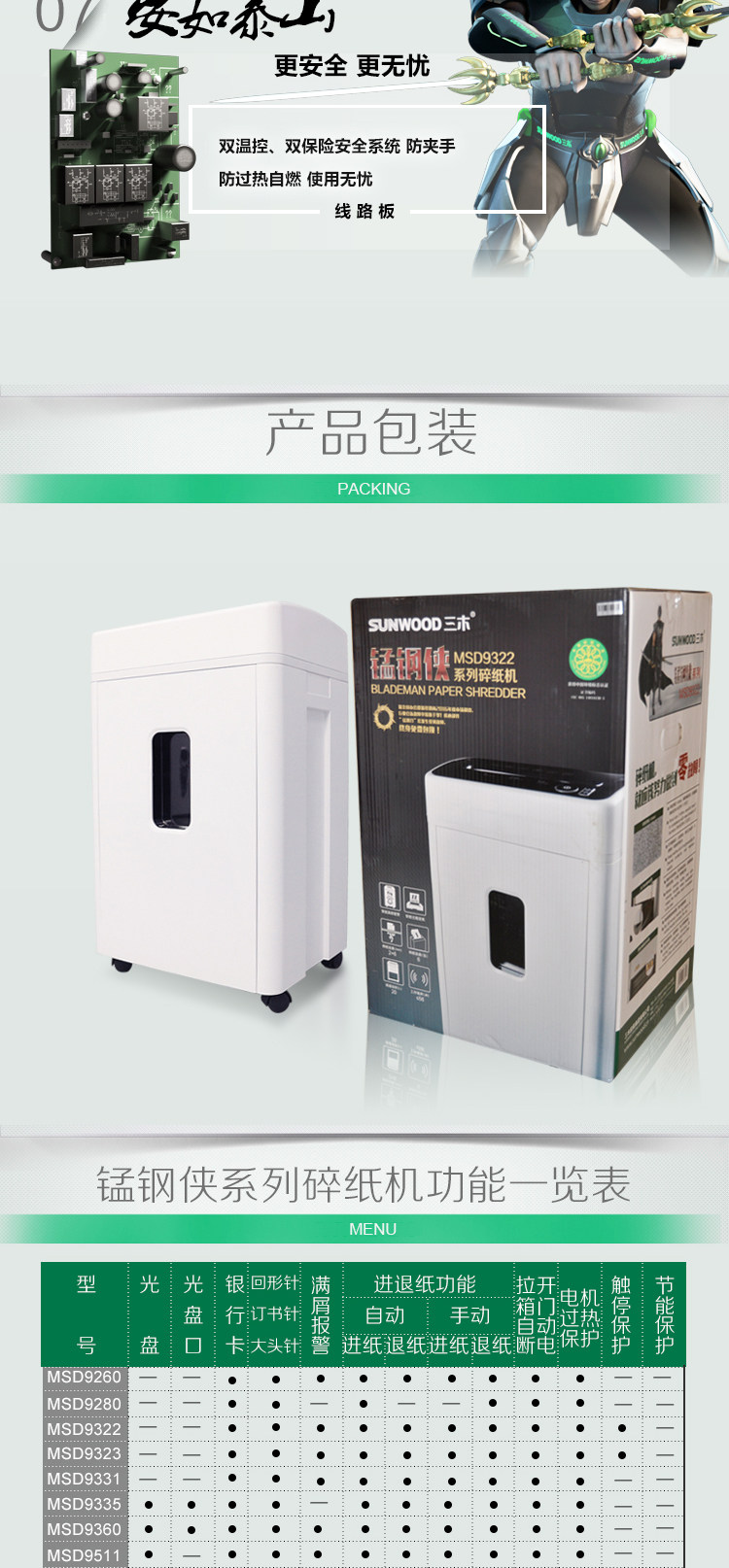 三木锰钢MSD9322碎纸机 静音保密办公家用文件资料粉碎机
