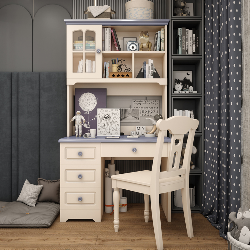 Mediterranean Children Desk Bookshelf Home Computer Desk Corner Desk Teen Bedroom Bookcase Integrated Desk
