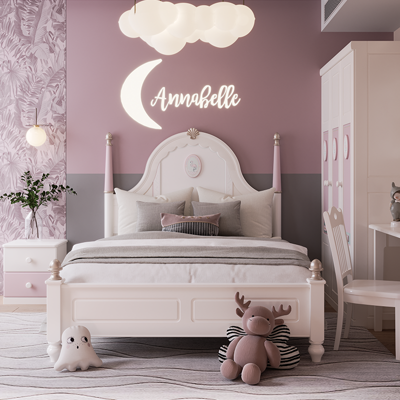 Light Extravagant American Solid Wood Children's Bed Girl Princess Bed Children Suite Furniture Combination Princess Room Teenage Girl Single Bed