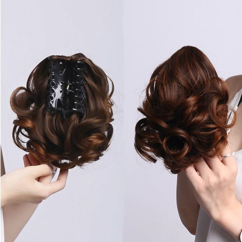 Female long curly Ponytail Medium long version pear realistic clip-on curly tail Ponytail fake braids Short hair short wig