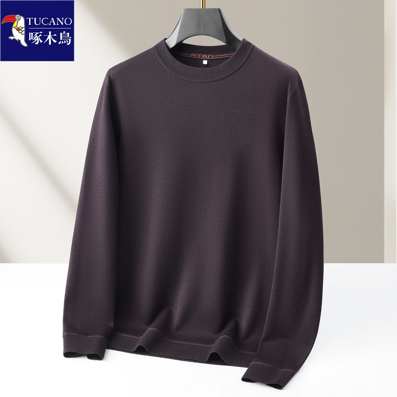 Woodpecker Plus-Size Machine-Washable Tencel Cashmere Sweater for Men, Round Neck, Fitted, Solid Color, Fleece-Lined Knitwear Woodpecker Plus-Size Machine-Washable Tencel Cashmere Sweater for Men, Round Neck, Fitted, Solid Color, Fleece-Lined Knitwear