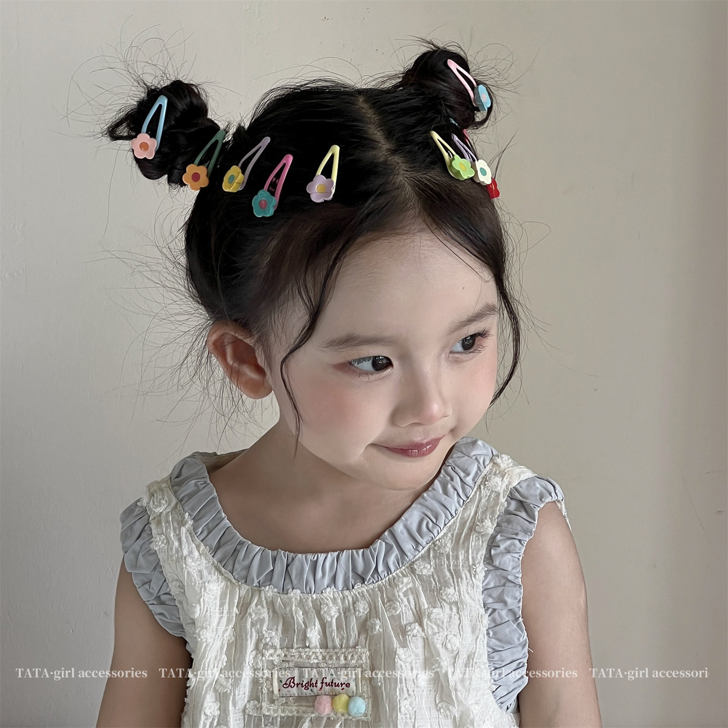彩色花朵儿童拇指发圈发夹宝宝小揪揪皮筋女童可爱BB夹碎发发卡 — 6