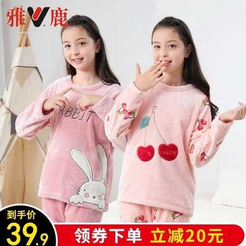 雅鹿 Фланелевая детская пижама, комплект, утепленная демисезонная форма, подходит для подростков