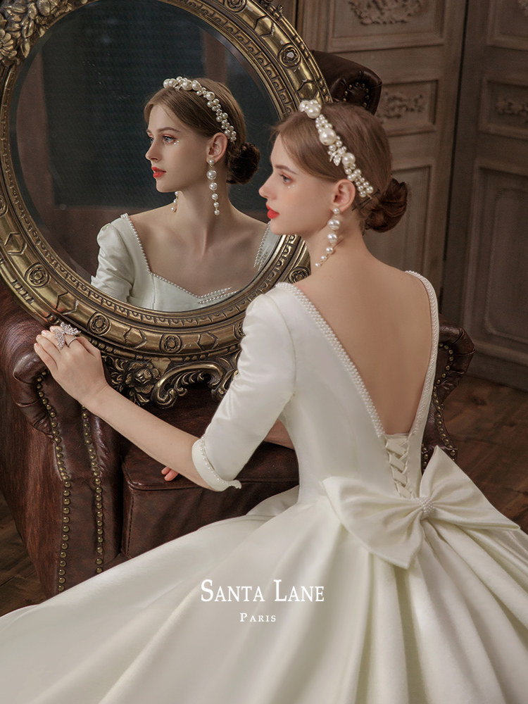 Satin Wedding Dress 2022 New Bridal Temperament Son Ensemble Superfairy Dreamy Minimalist Princess Wind Staple Yarn