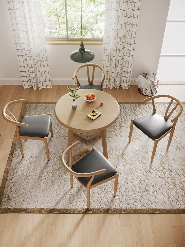 Nordic dining table Household modern simple dining table and chair combination Small apartment round table 2 people 4 negotiation tables and chairs Reception table