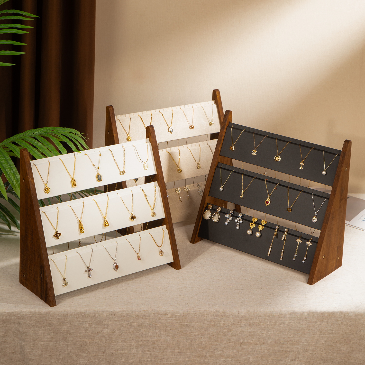 ネックレスペンダントディスプレイラック吊り下げジュエリーリング収納ラックウィンドウディスプレイジュエリーラックウォールナット大容量