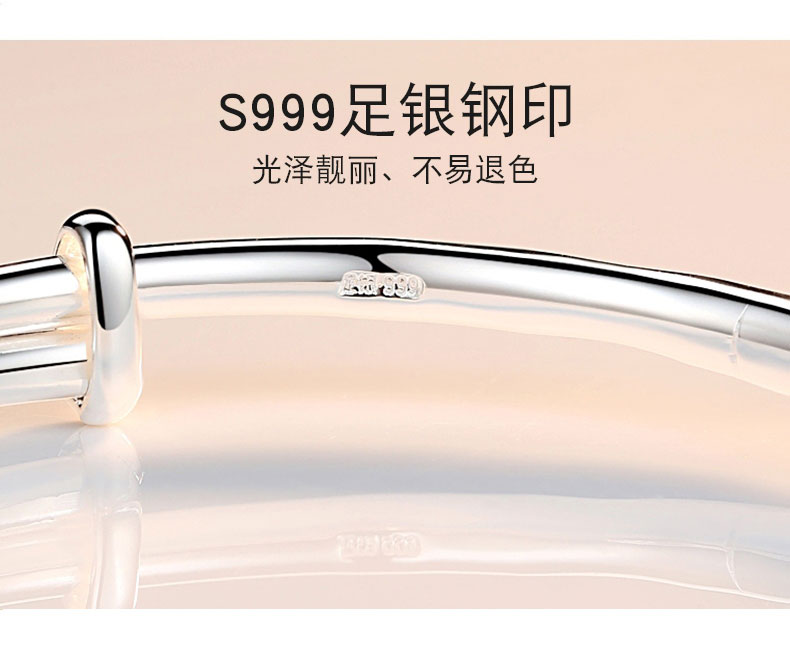Vòng tay bạc 999 chính hãng nữ sinh viên đơn giản chân bạc trang sức tre phần vòng tay bạc gửi mẹ bạn gái vòng gỗ huyết rồng