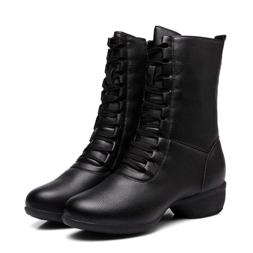 Демисезонные туфли, танцующая флисовая высокая обувь, мягкая подошва, из натуральной кожи