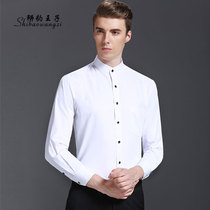 Lion and Leopard Prince Chinese stand-neck shirt male round neck business slim white twill cotton non-iron shirt Chinese style