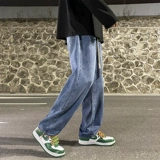 Ретро синие летние джинсы, штаны, в американском стиле, свободный прямой крой