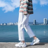 Белые весенние джинсы, мужские штаны для отдыха, свободный прямой крой