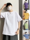 Хлопковая трендовая брендовая универсальная белая футболка с коротким рукавом, круглый воротник, в корейском стиле