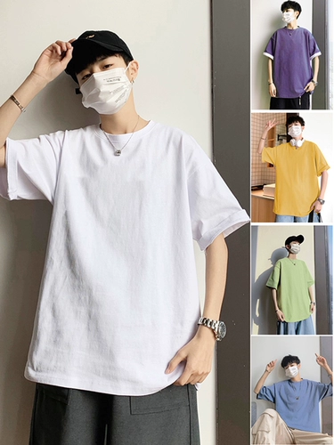 Хлопковая трендовая брендовая универсальная белая футболка с коротким рукавом, круглый воротник, в корейском стиле