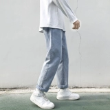 Светлые прямые свободные джинсы, мужские летние трендовые штаны для школьников, в корейском стиле