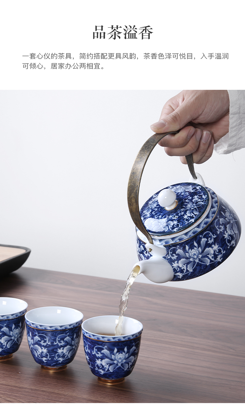 Three thousand make tea tea teapot teacup suit of blue and white porcelain archaize manual girder household ceramics large teapot