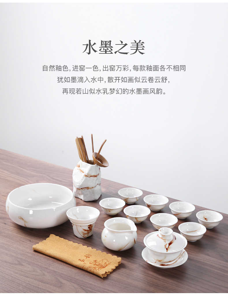 White porcelain of a complete set of kung fu tea tea village 6 three thousand ceramic household cup tea tray lid bowl suit a gift