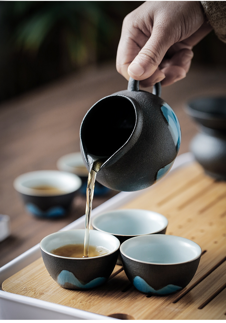 Three thousand black pottery kung fu tea tea village household Japanese contracted dry tea tray lid bowl of tea set