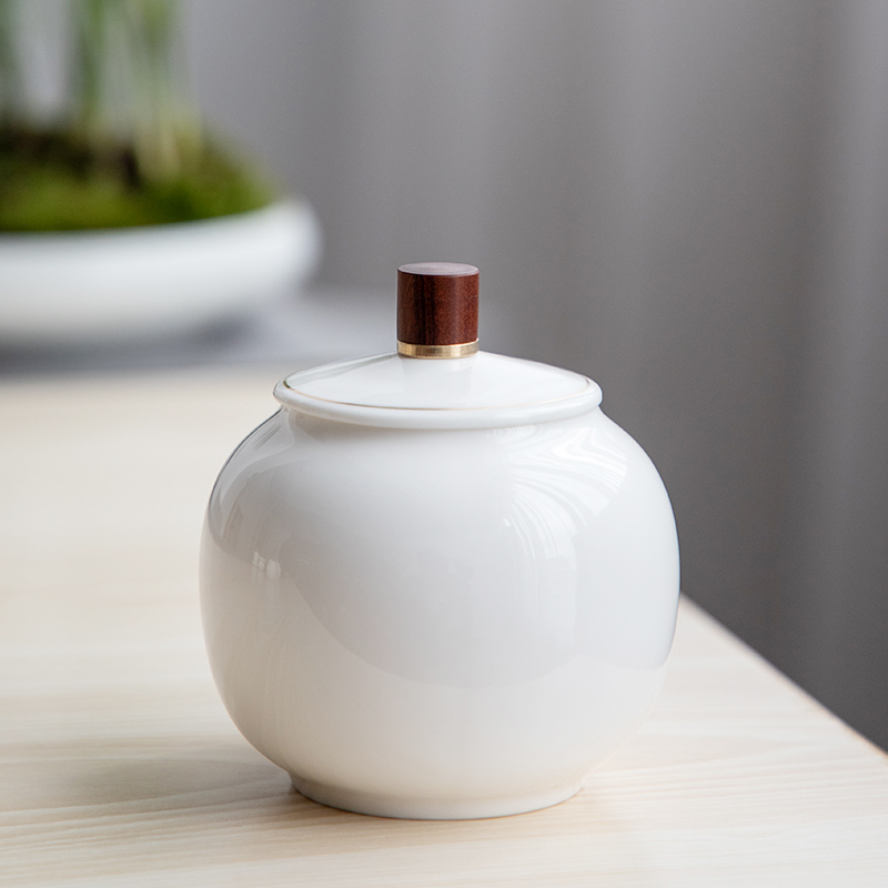 Three thousand white porcelain ceramic portable puer tea pot of tea caddy fixings tea village small seal pot wake receives storage tank