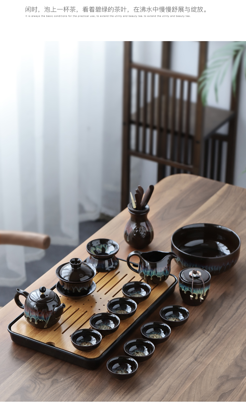 Three thousand ceramic kung fu tea tea tureen tea cup set household variable built red glaze, a complete set of the teapot