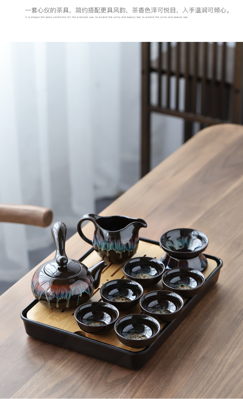 Three thousand ceramic kung fu tea tea tureen tea cup set household variable built red glaze, a complete set of the teapot